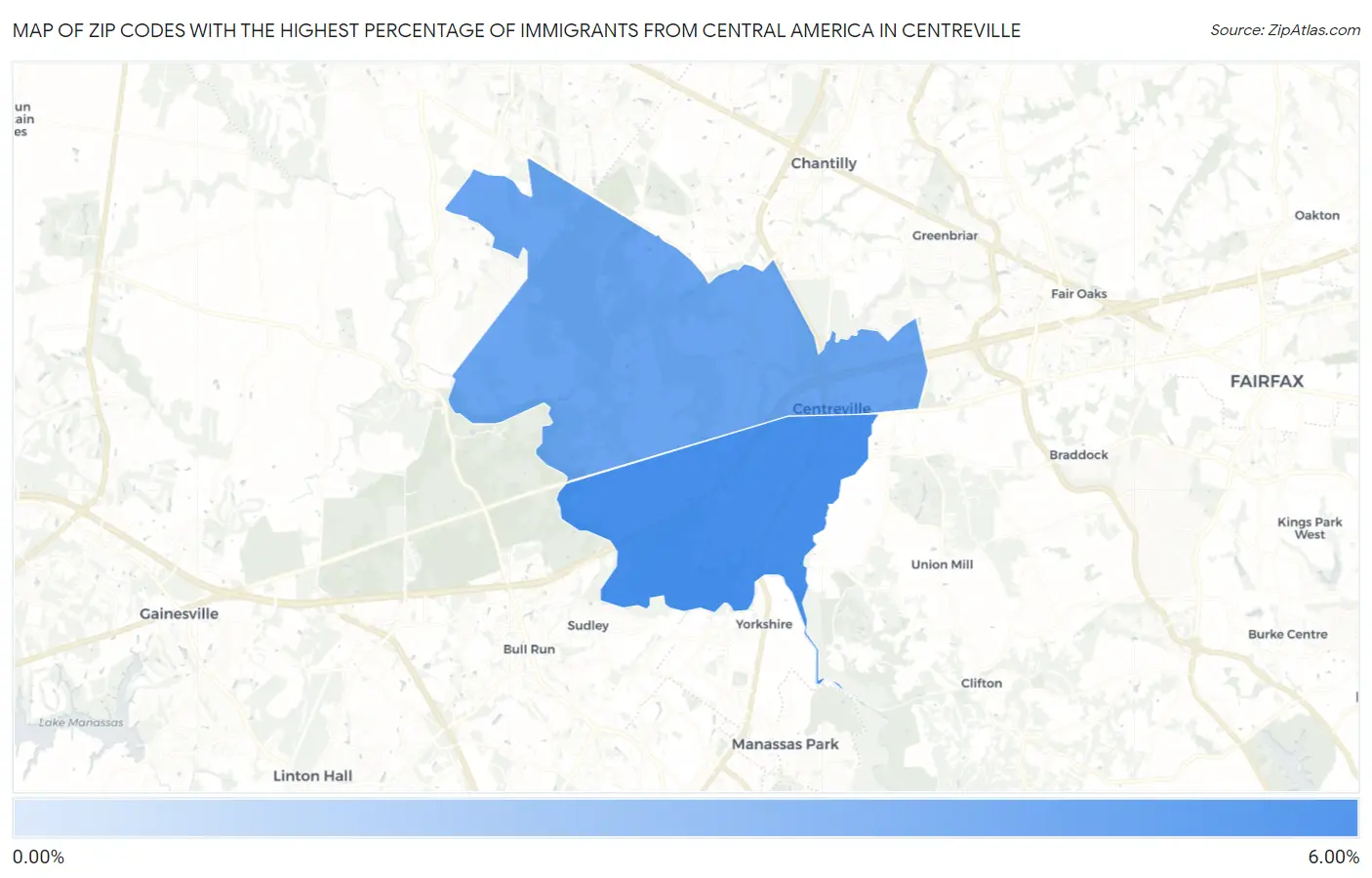 Zip Codes with the Highest Percentage of Immigrants from Central America in Centreville Map