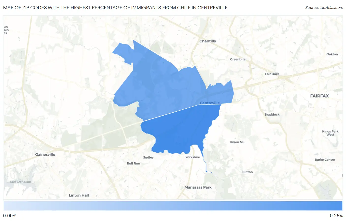 Zip Codes with the Highest Percentage of Immigrants from Chile in Centreville Map