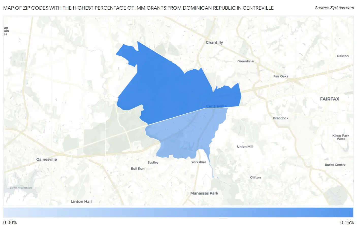 Zip Codes with the Highest Percentage of Immigrants from Dominican Republic in Centreville Map