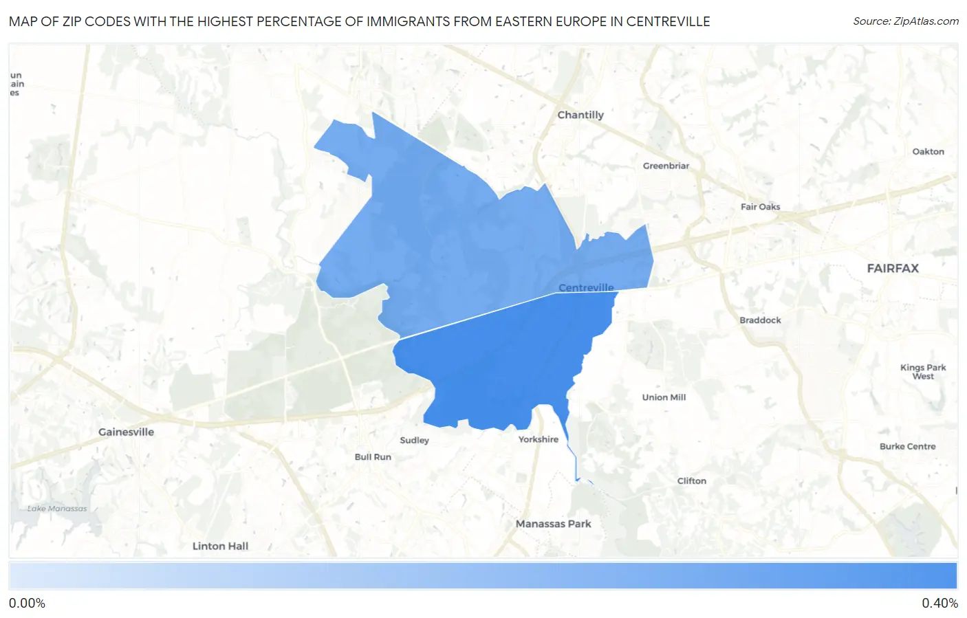 Zip Codes with the Highest Percentage of Immigrants from Eastern Europe in Centreville Map