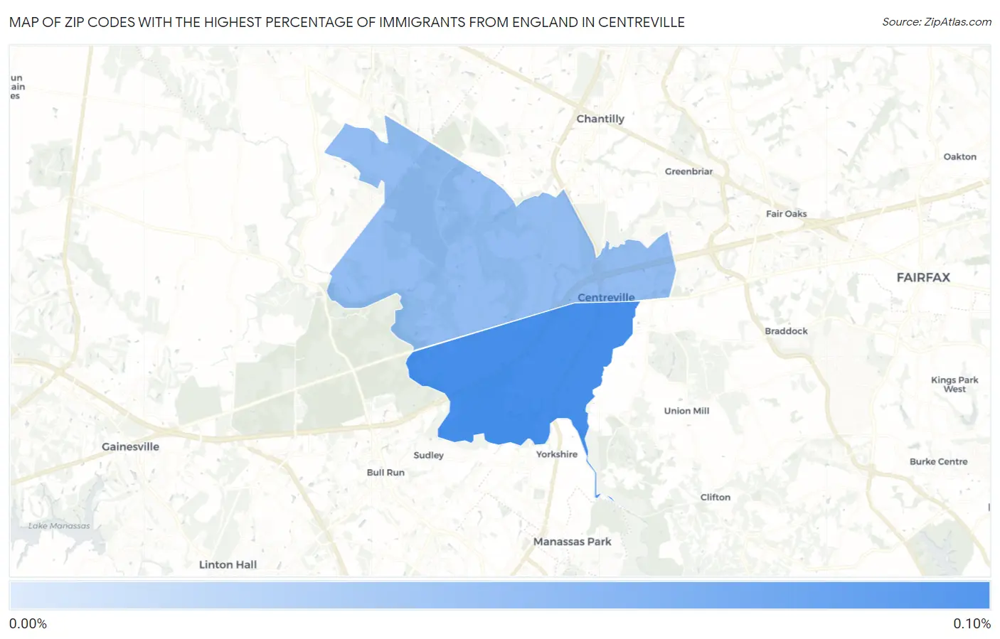 Zip Codes with the Highest Percentage of Immigrants from England in Centreville Map
