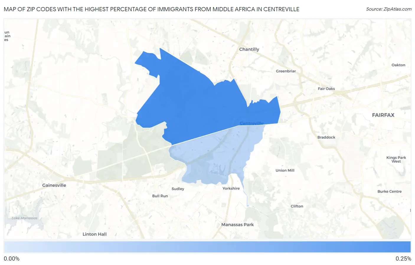 Zip Codes with the Highest Percentage of Immigrants from Middle Africa in Centreville Map