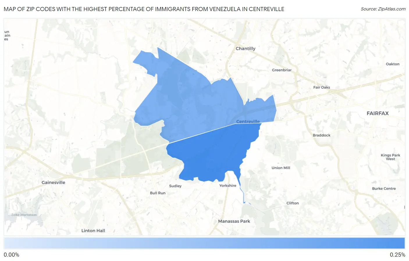 Zip Codes with the Highest Percentage of Immigrants from Venezuela in Centreville Map