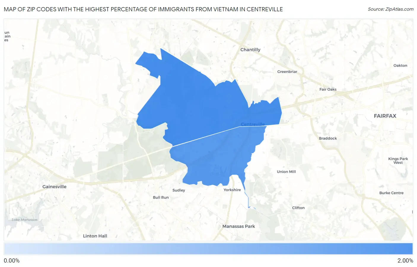Zip Codes with the Highest Percentage of Immigrants from Vietnam in Centreville Map