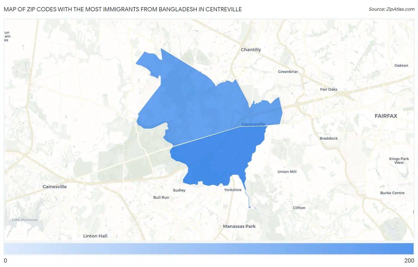 Zip Codes with the Most Immigrants from Bangladesh in Centreville Map
