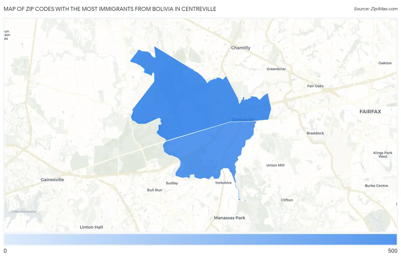 Zip Codes with the Most Immigrants from Bolivia in Centreville Map