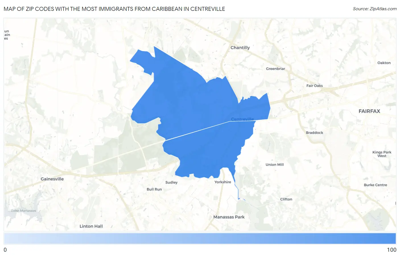 Zip Codes with the Most Immigrants from Caribbean in Centreville Map