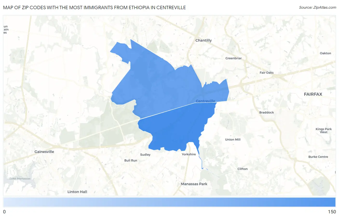 Zip Codes with the Most Immigrants from Ethiopia in Centreville Map