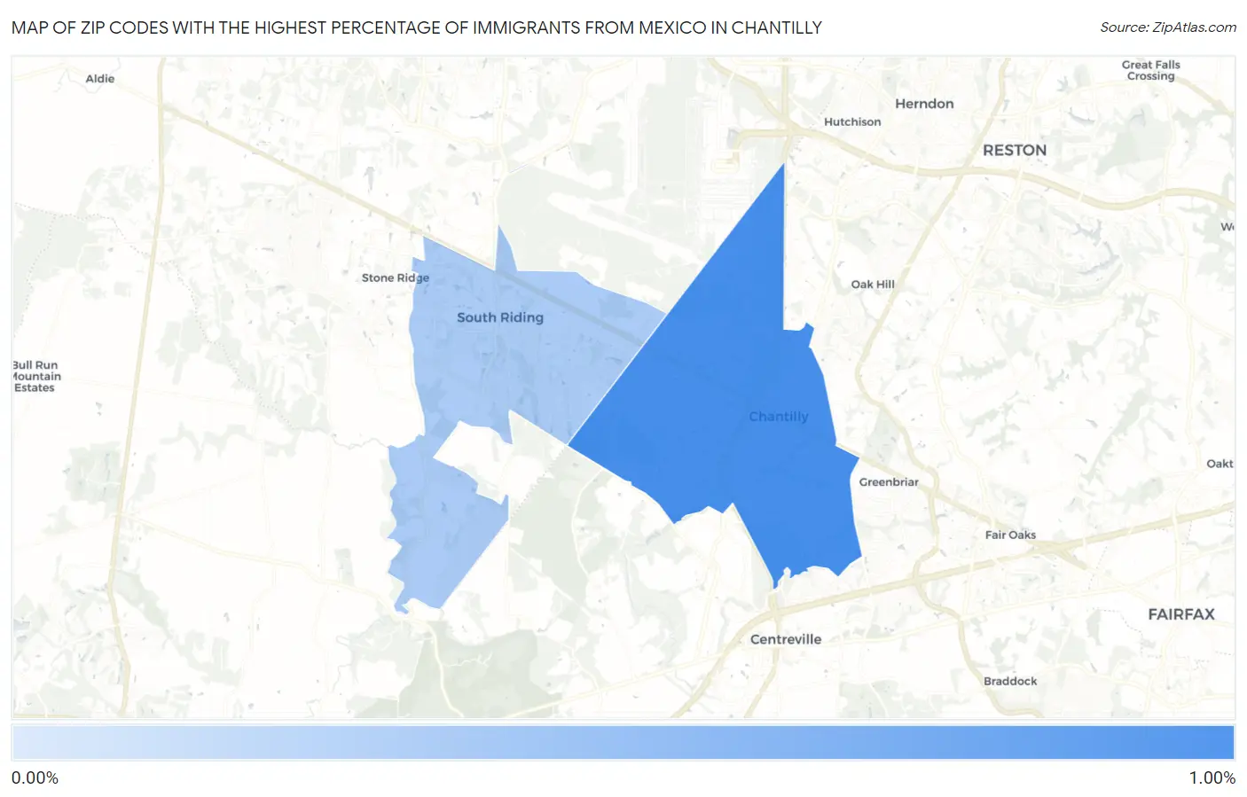 Zip Codes with the Highest Percentage of Immigrants from Mexico in Chantilly Map