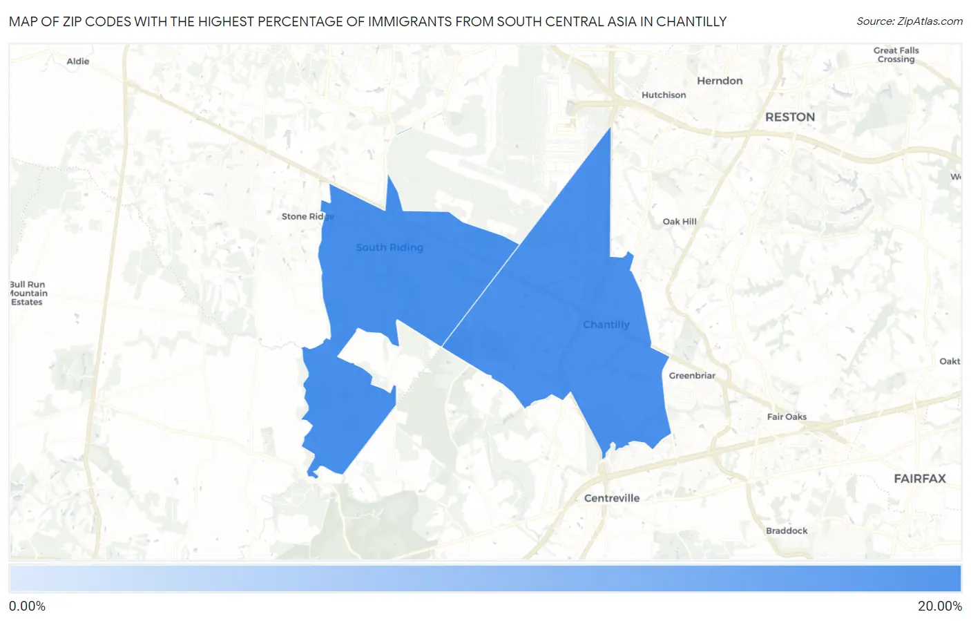 Zip Codes with the Highest Percentage of Immigrants from South Central Asia in Chantilly Map