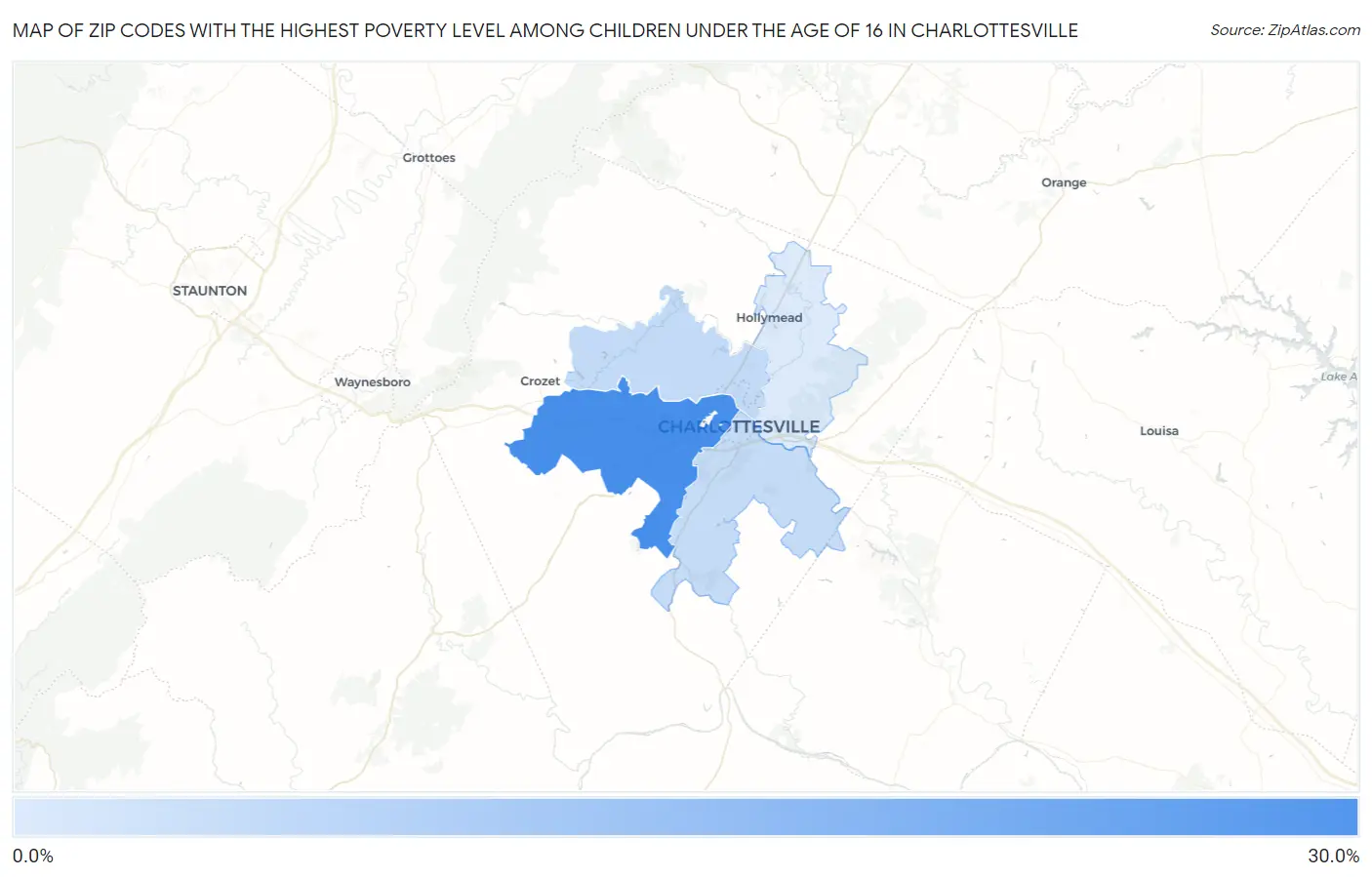 Zip Codes with the Highest Poverty Level Among Children Under the Age of 16 in Charlottesville Map