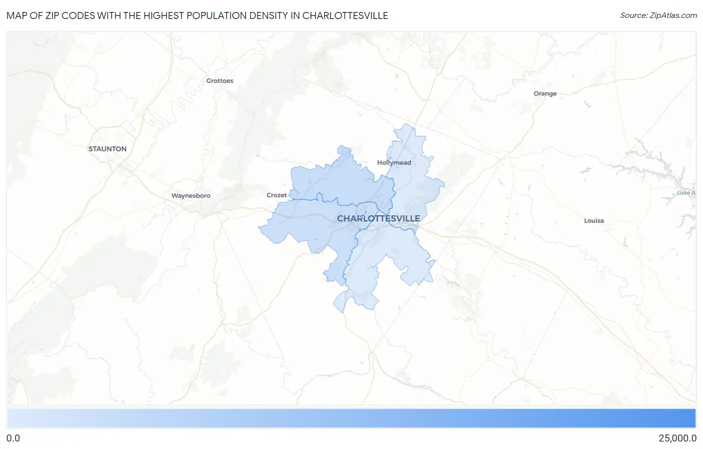Zip Codes with the Highest Population Density in Charlottesville Map