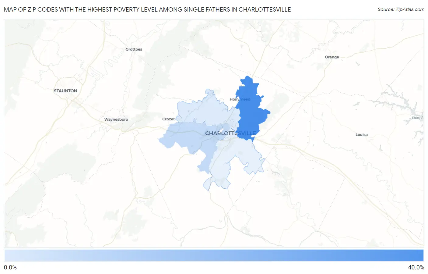Zip Codes with the Highest Poverty Level Among Single Fathers in Charlottesville Map