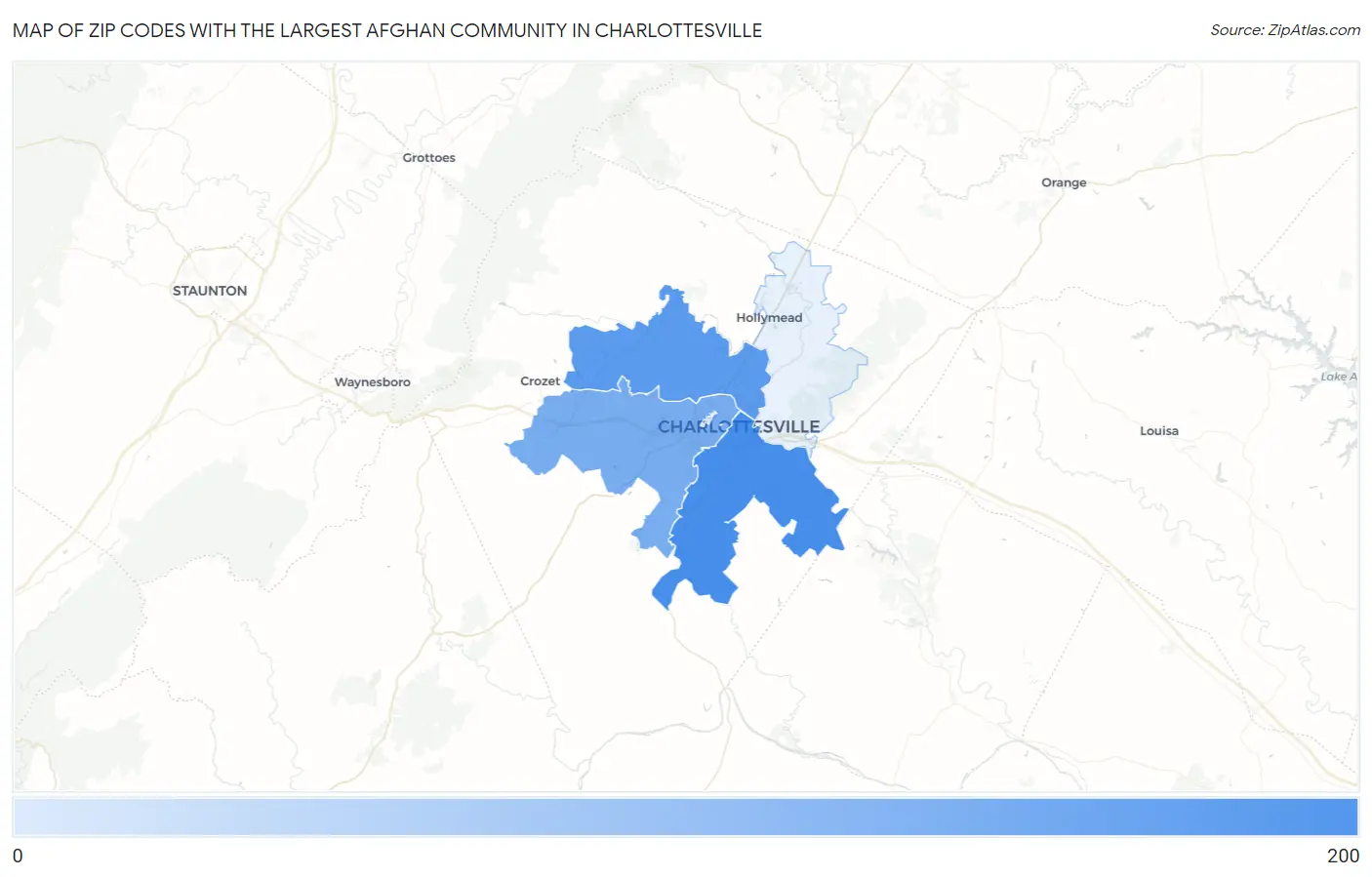Zip Codes with the Largest Afghan Community in Charlottesville Map