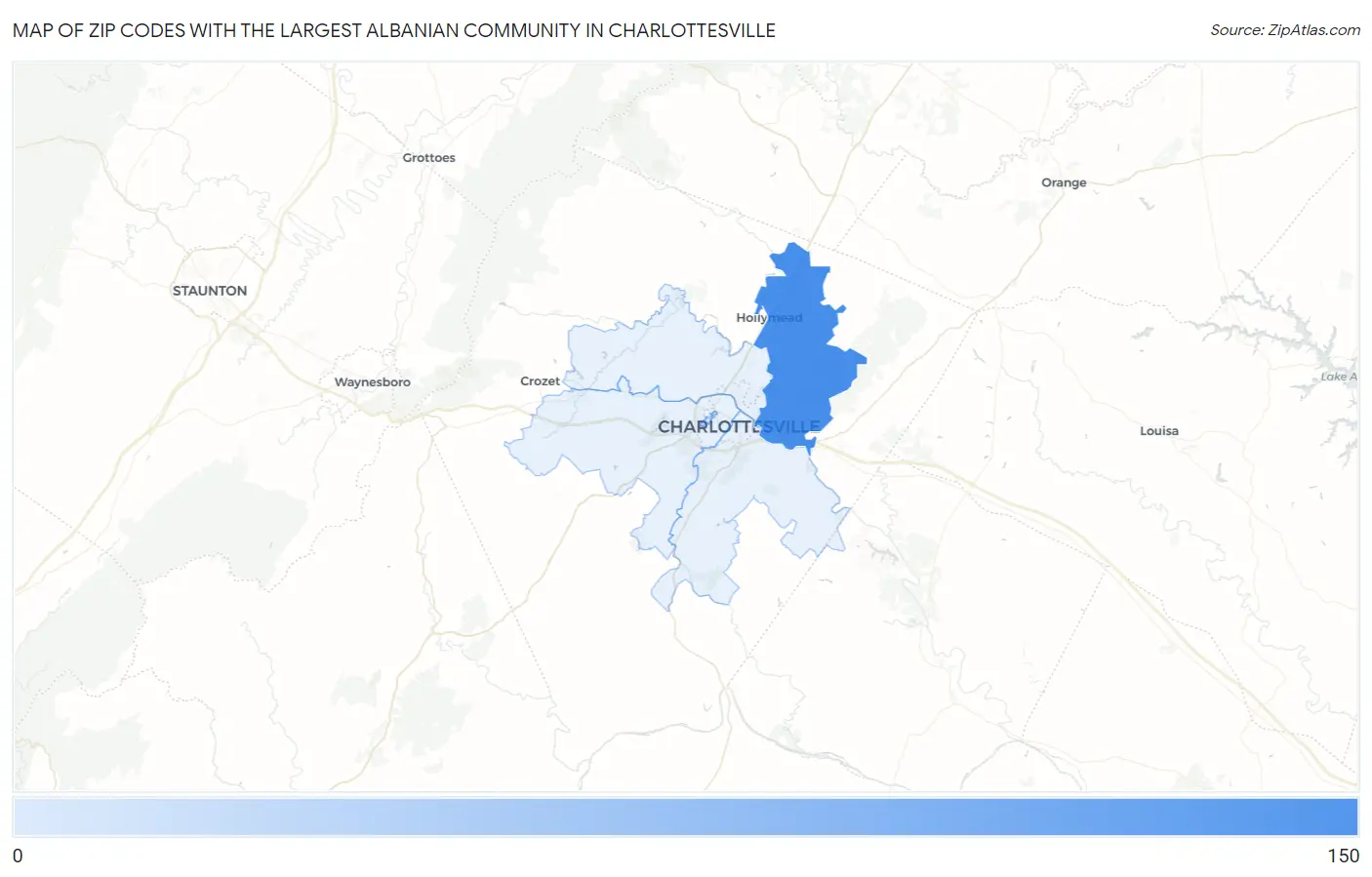 Zip Codes with the Largest Albanian Community in Charlottesville Map