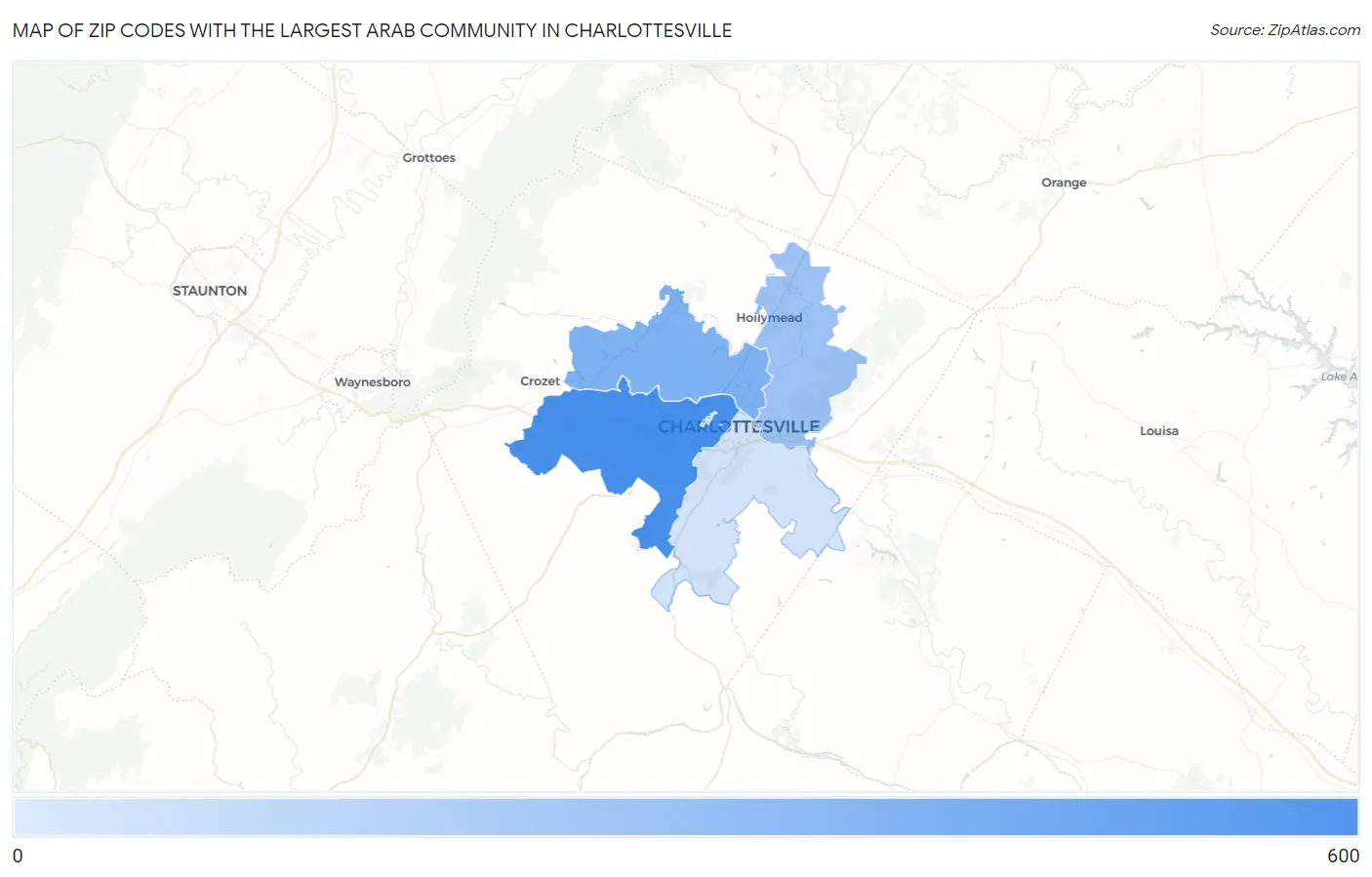 Zip Codes with the Largest Arab Community in Charlottesville Map