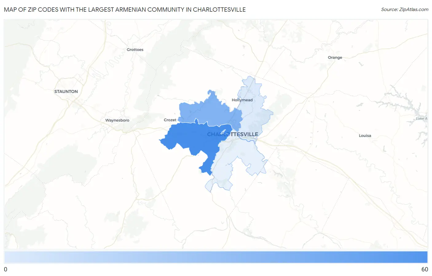 Zip Codes with the Largest Armenian Community in Charlottesville Map