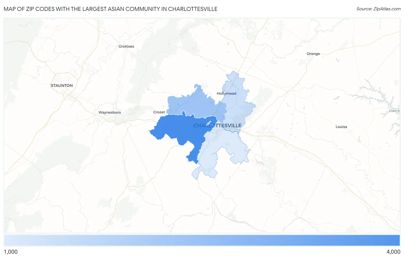 Zip Codes with the Largest Asian Community in Charlottesville Map