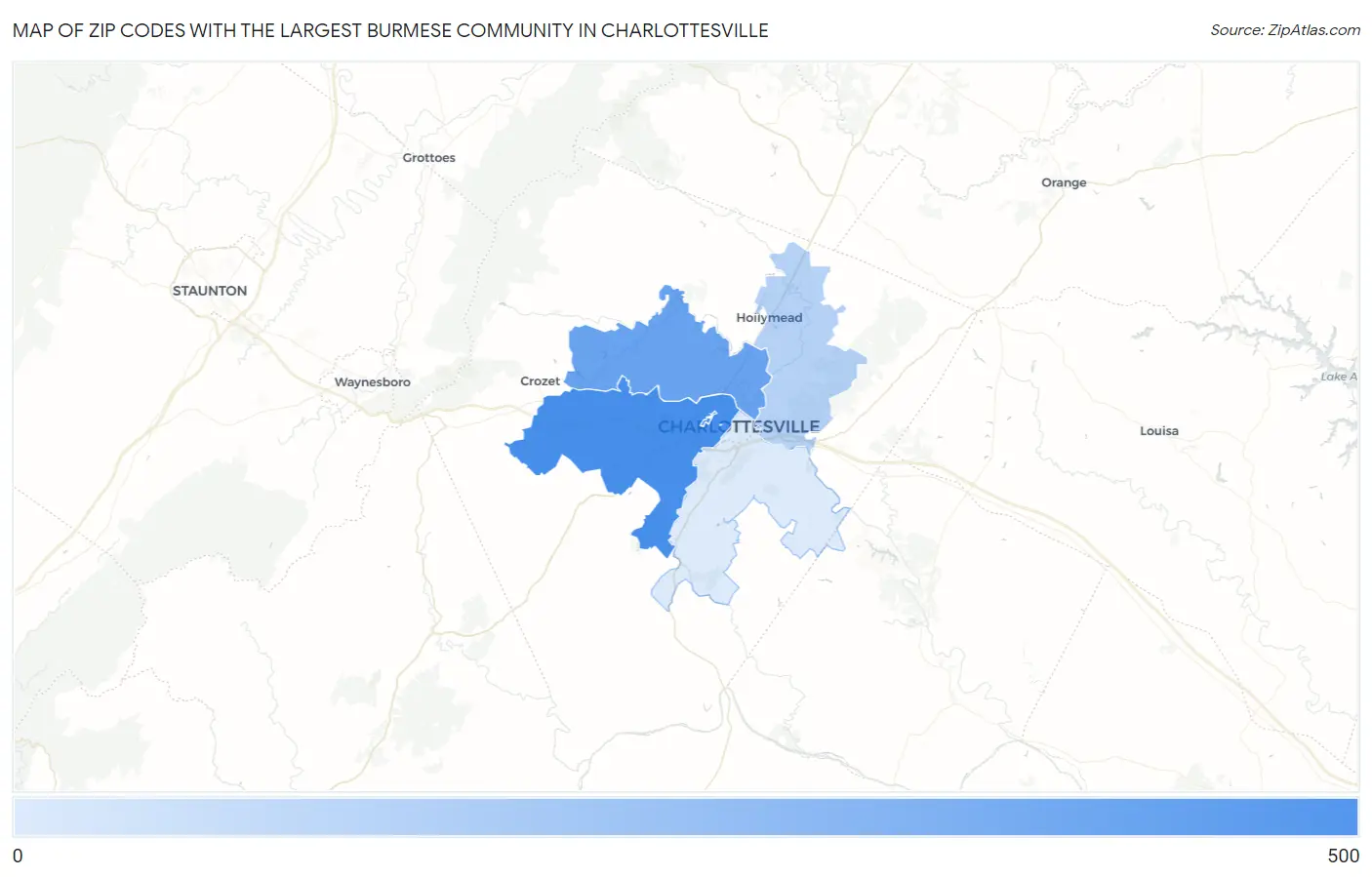 Zip Codes with the Largest Burmese Community in Charlottesville Map
