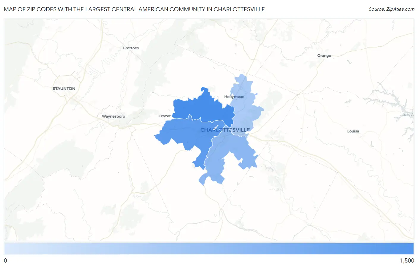 Zip Codes with the Largest Central American Community in Charlottesville Map
