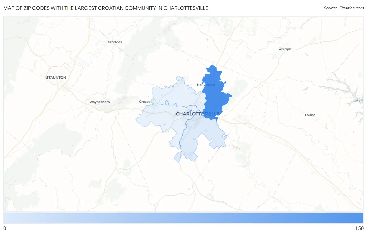 Zip Codes with the Largest Croatian Community in Charlottesville Map