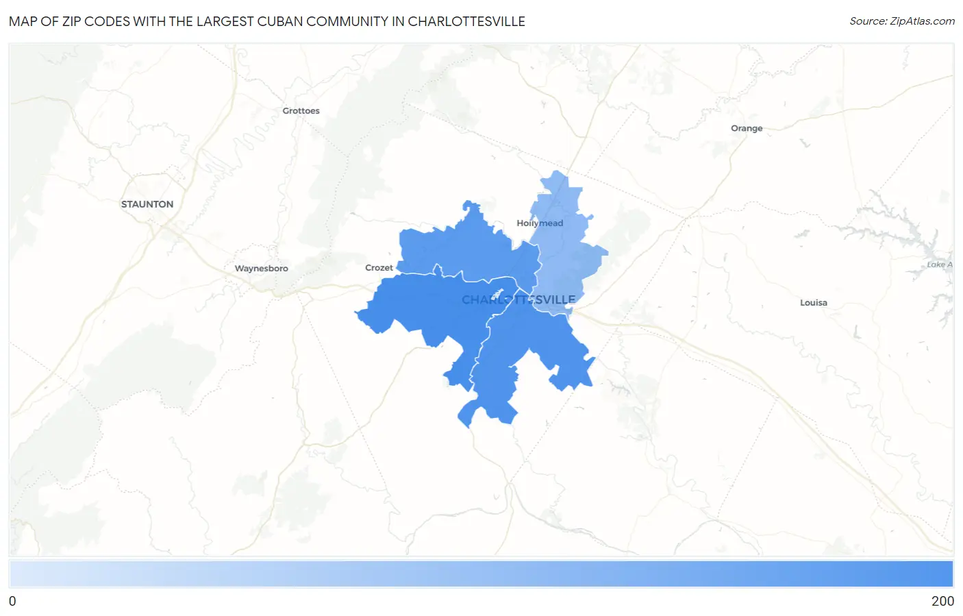 Zip Codes with the Largest Cuban Community in Charlottesville Map
