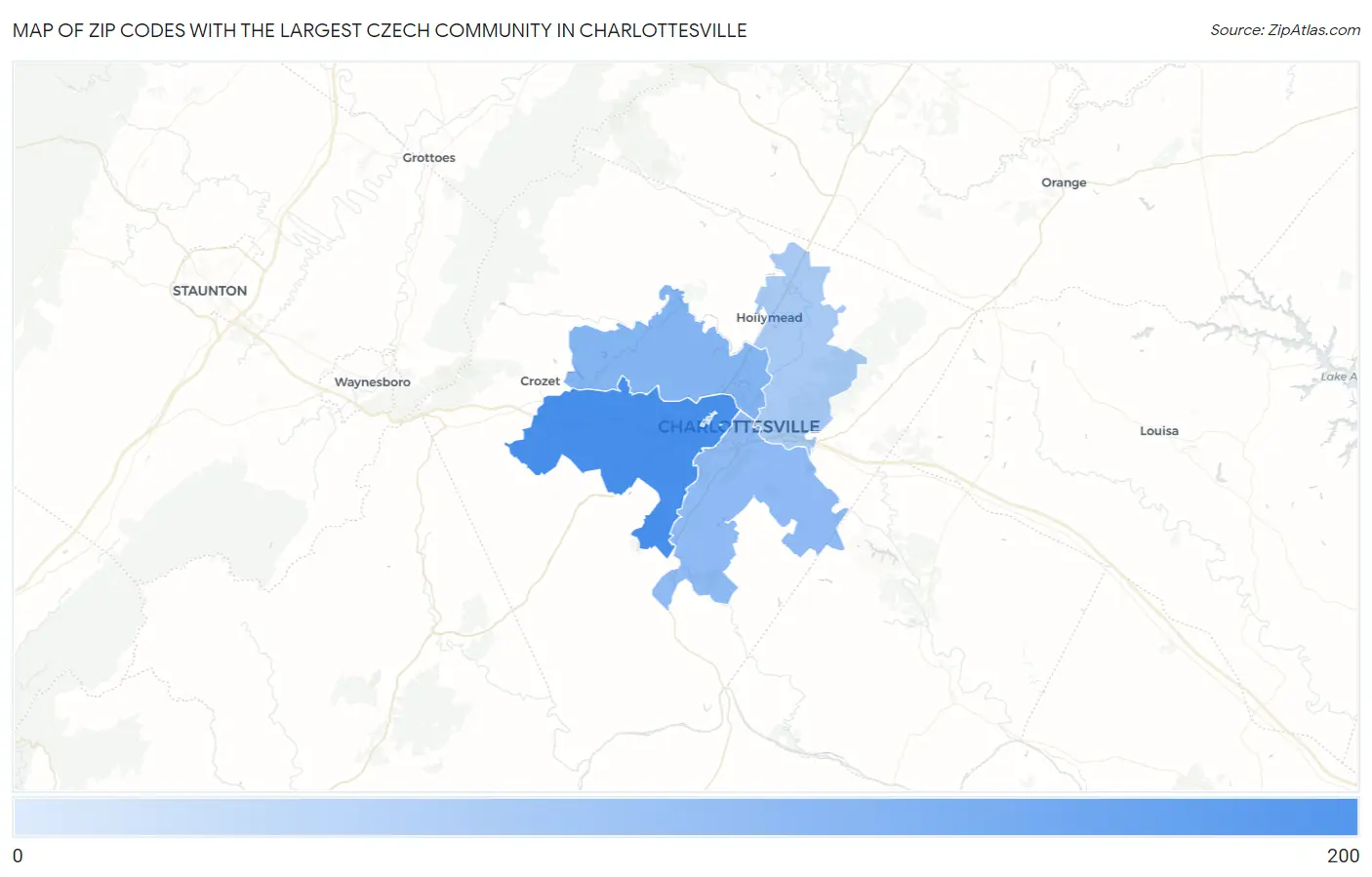 Zip Codes with the Largest Czech Community in Charlottesville Map