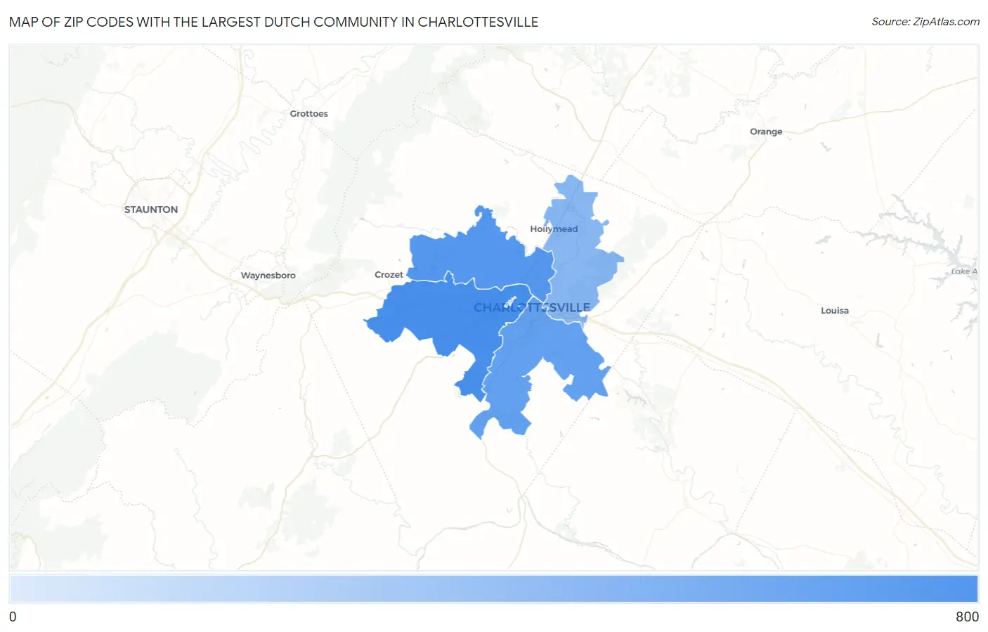 Zip Codes with the Largest Dutch Community in Charlottesville Map