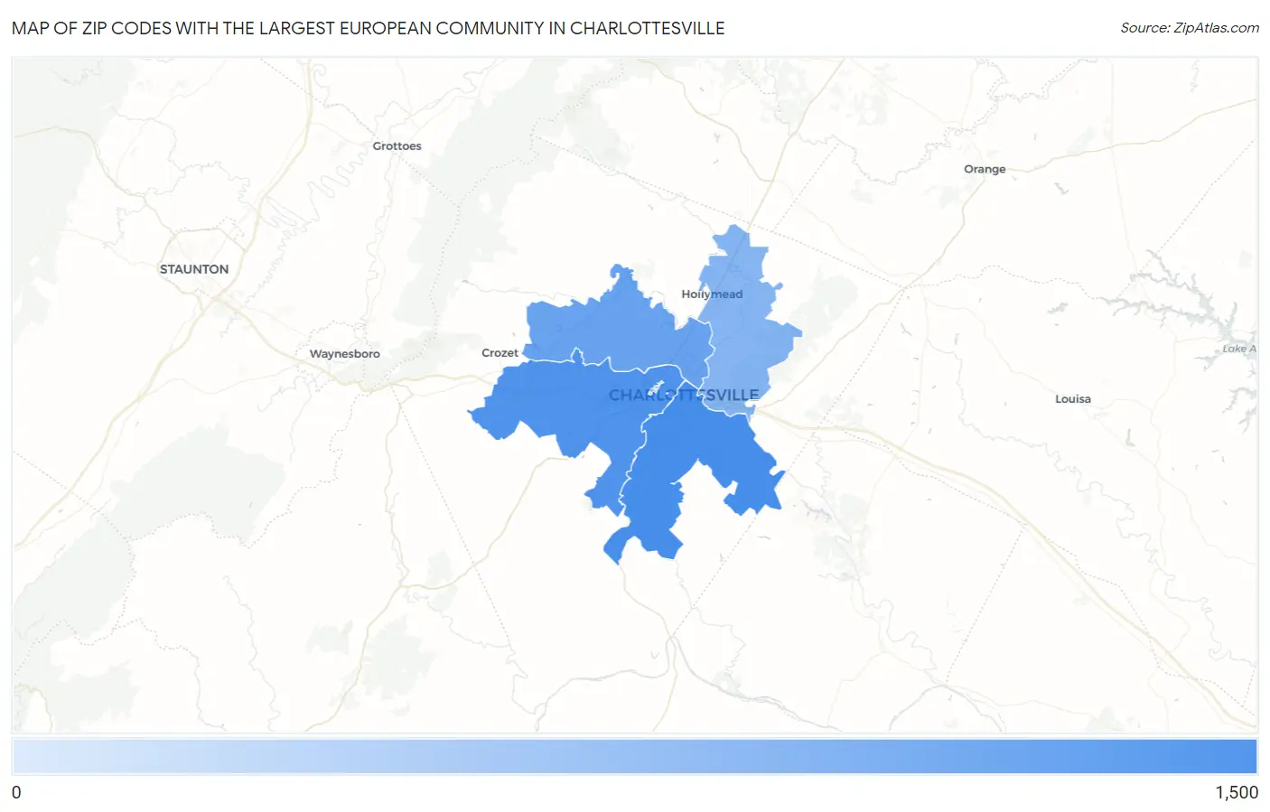 Zip Codes with the Largest European Community in Charlottesville Map