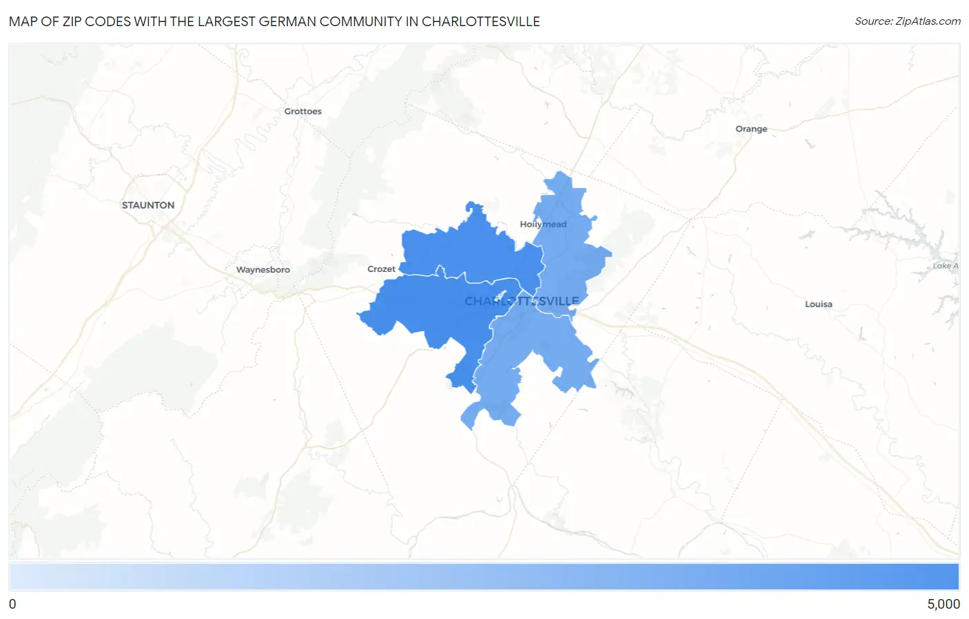 Zip Codes with the Largest German Community in Charlottesville Map