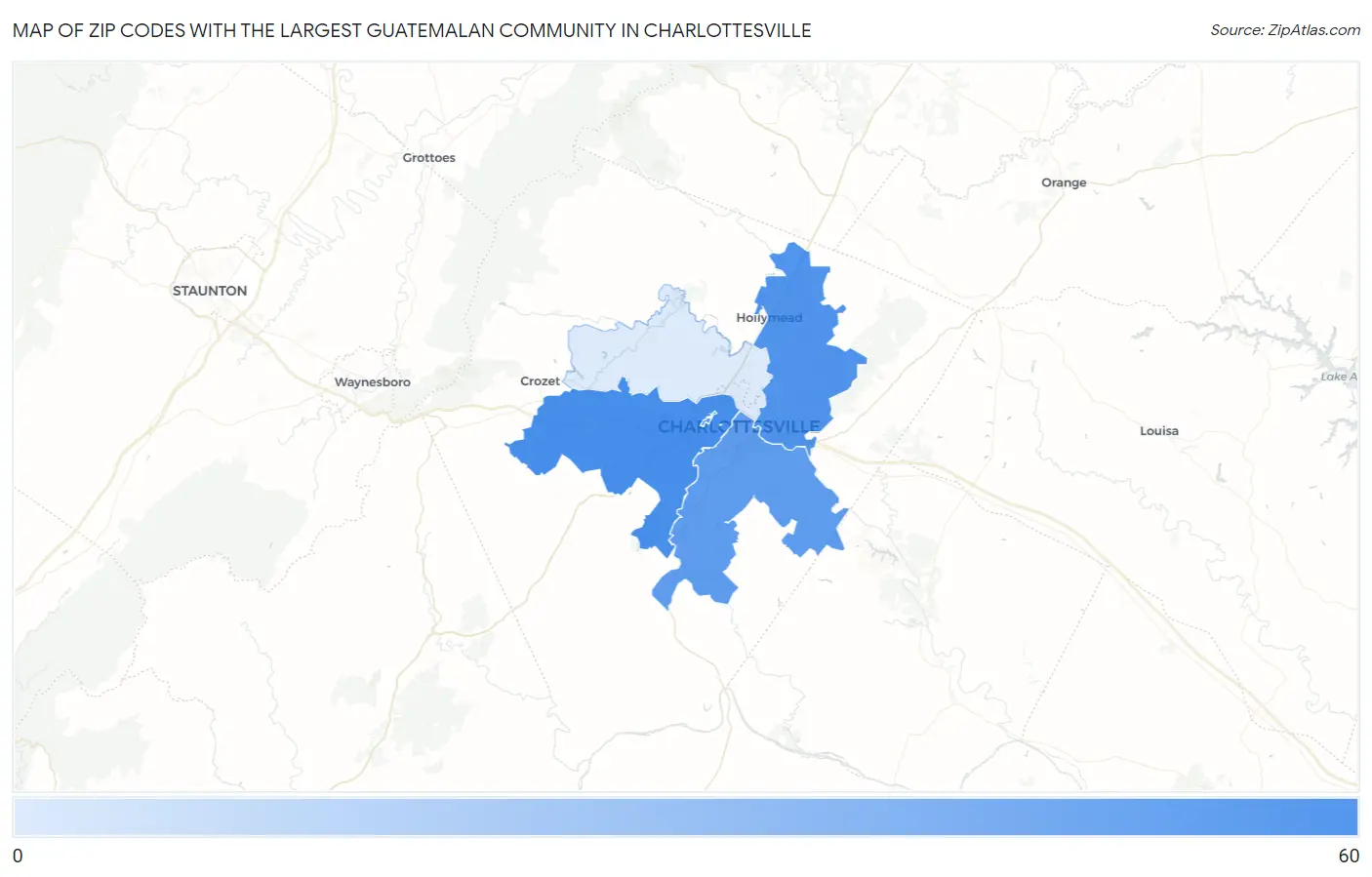 Zip Codes with the Largest Guatemalan Community in Charlottesville Map