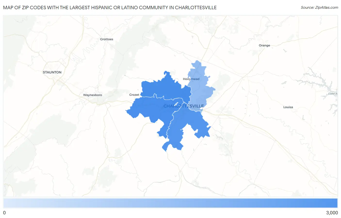 Zip Codes with the Largest Hispanic or Latino Community in Charlottesville Map