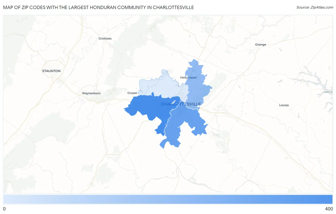 Zip Codes with the Largest Honduran Community in Charlottesville Map