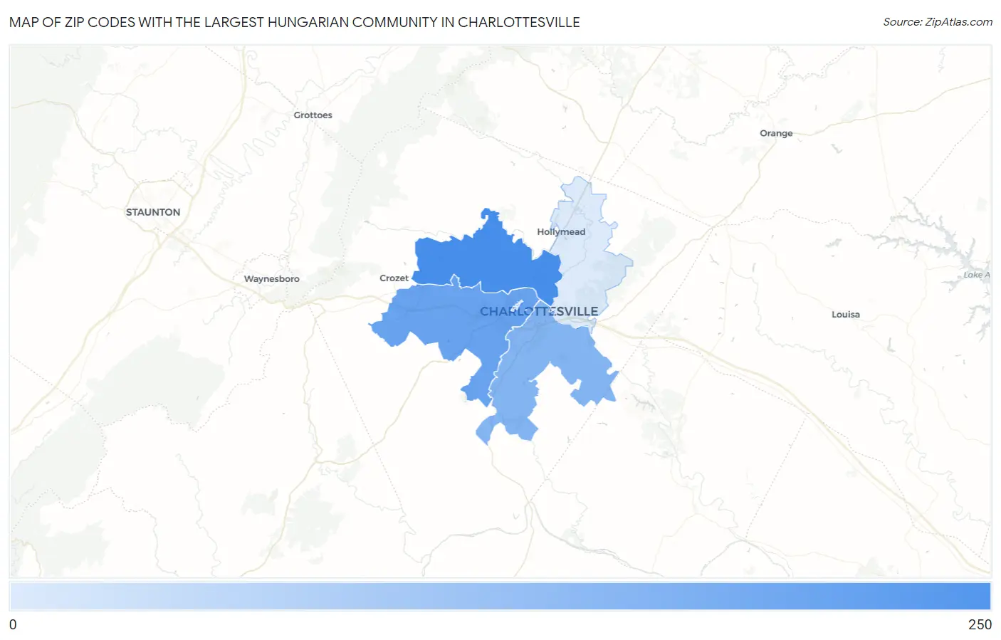 Zip Codes with the Largest Hungarian Community in Charlottesville Map