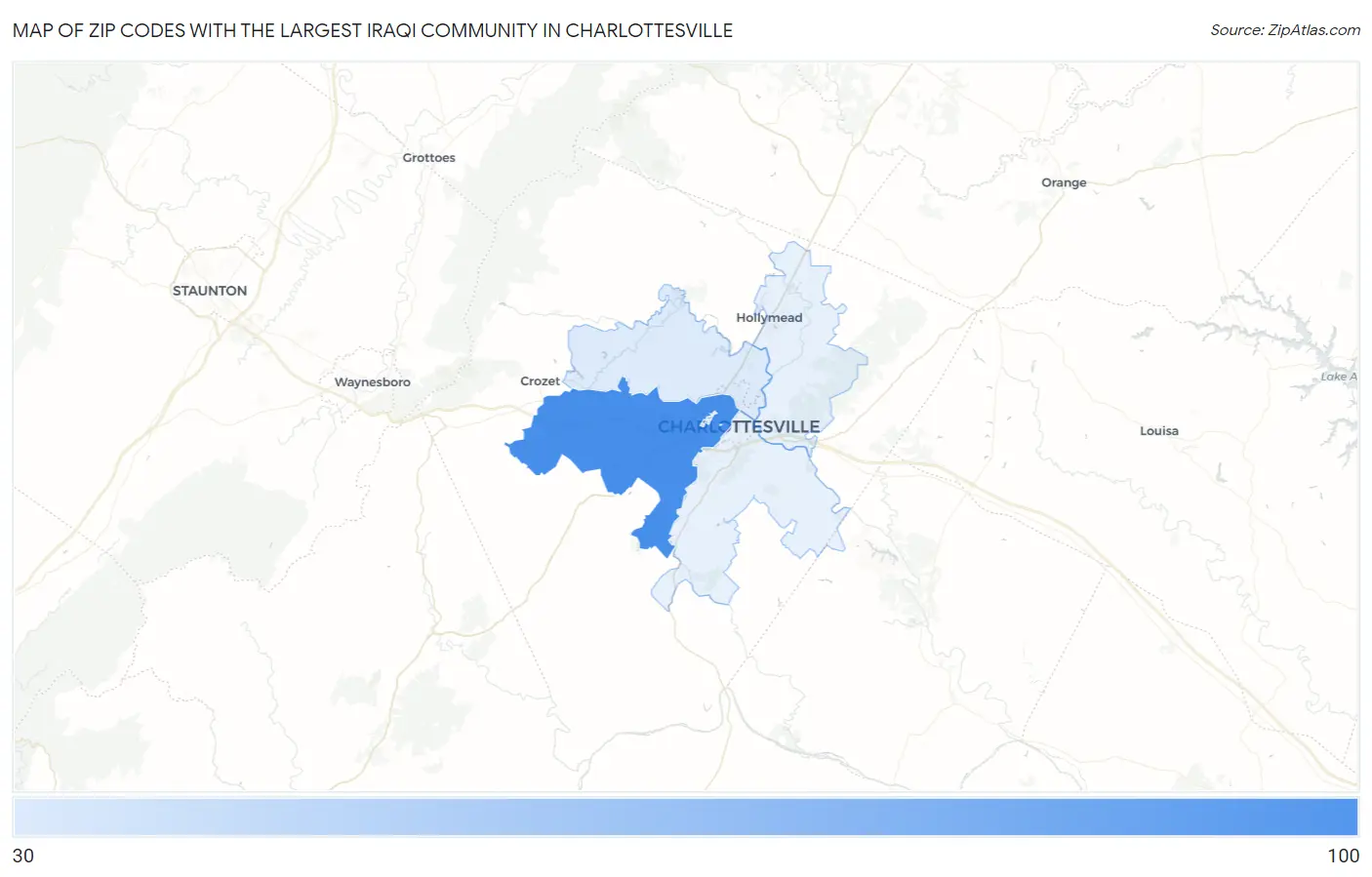 Zip Codes with the Largest Iraqi Community in Charlottesville Map