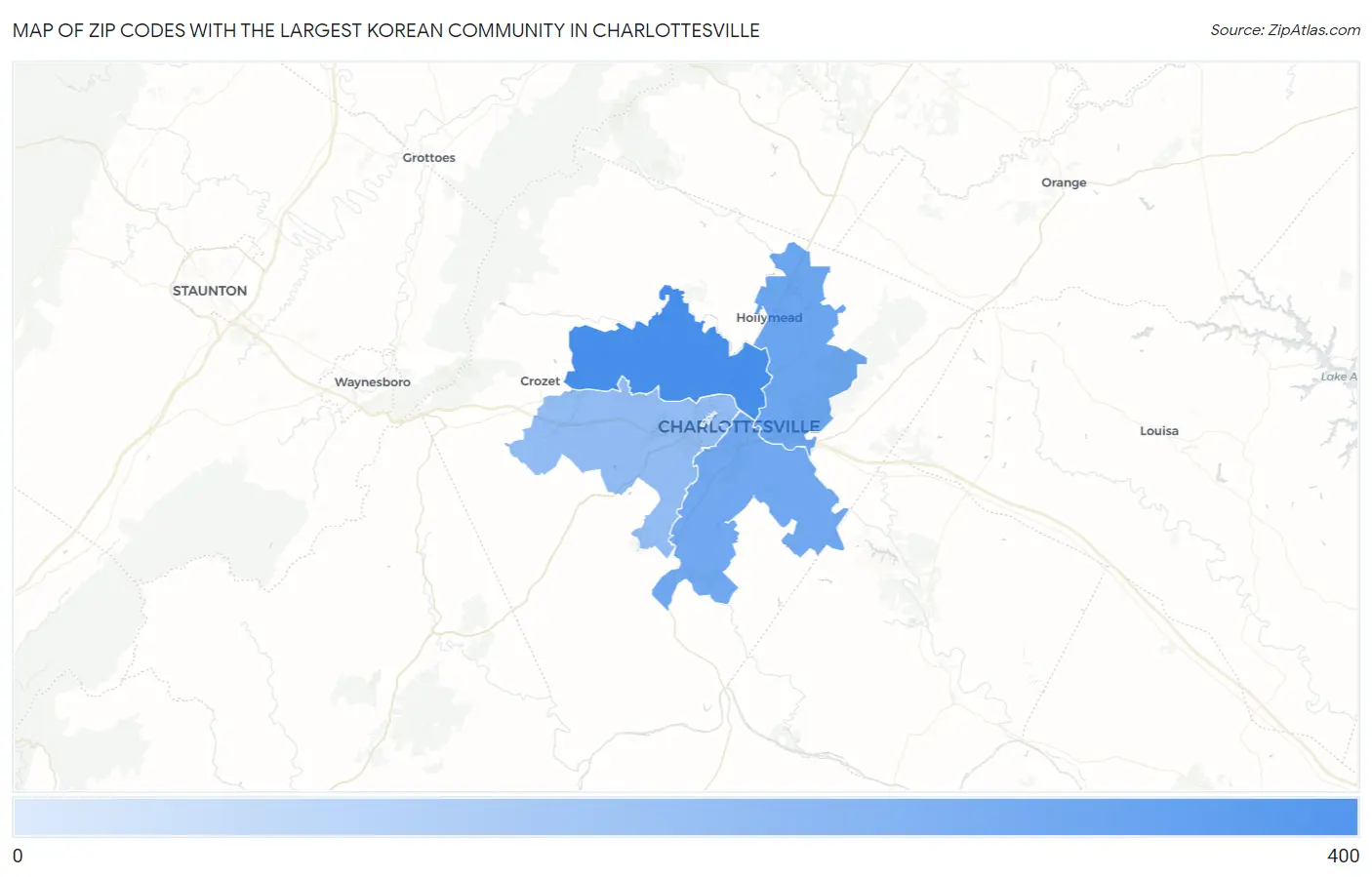 Zip Codes with the Largest Korean Community in Charlottesville Map