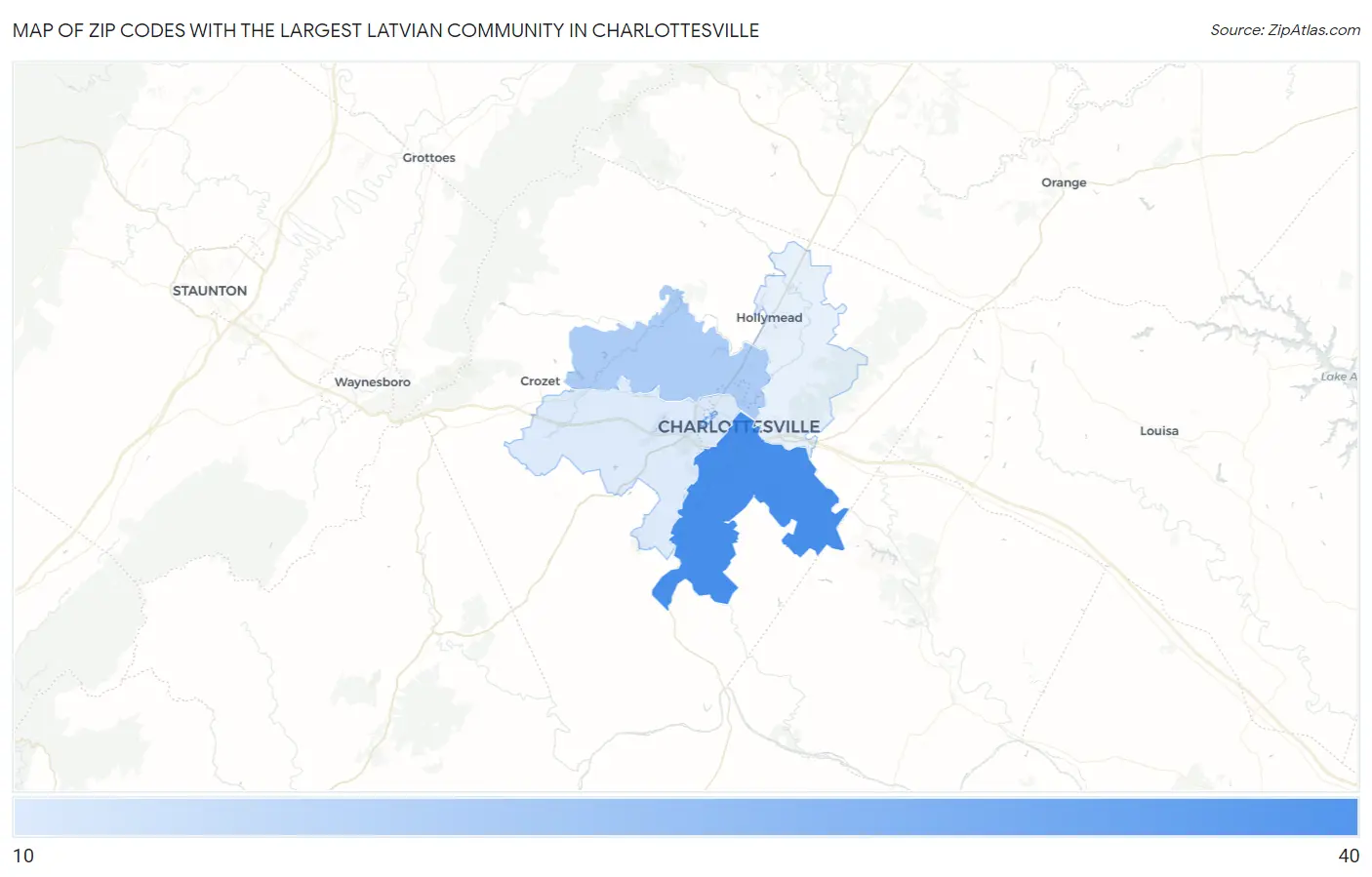 Zip Codes with the Largest Latvian Community in Charlottesville Map