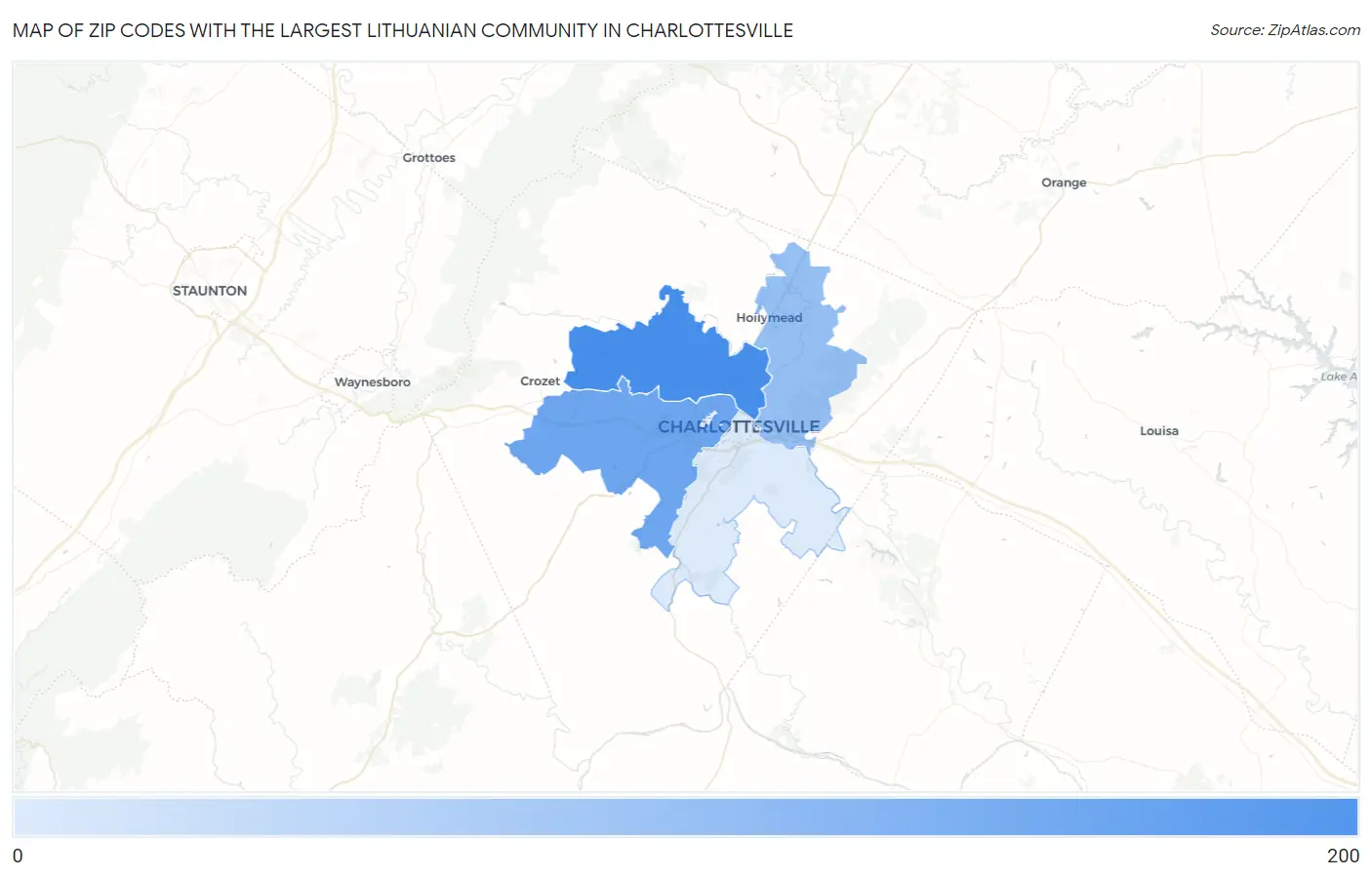 Zip Codes with the Largest Lithuanian Community in Charlottesville Map