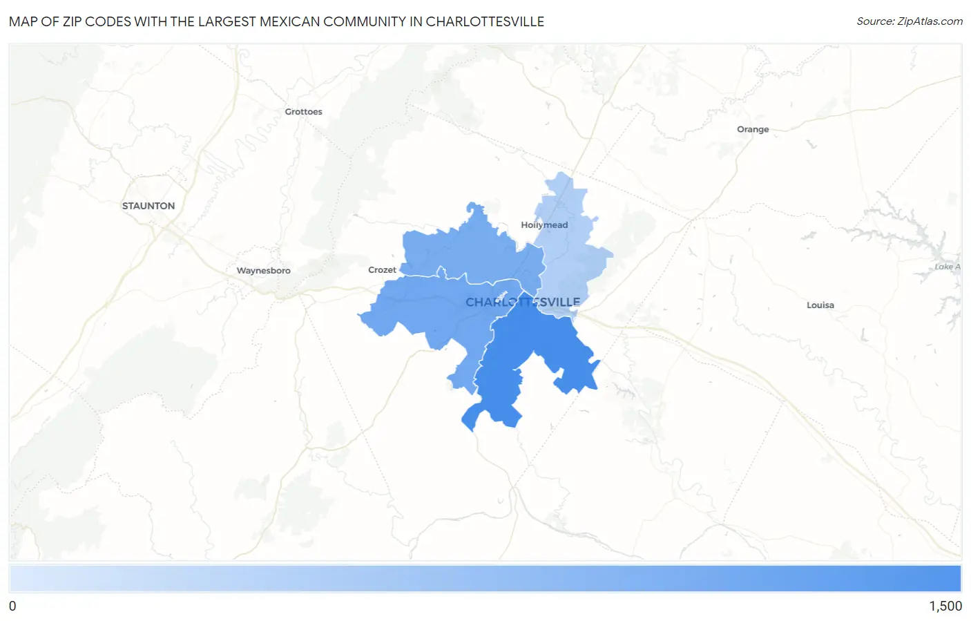 Zip Codes with the Largest Mexican Community in Charlottesville Map