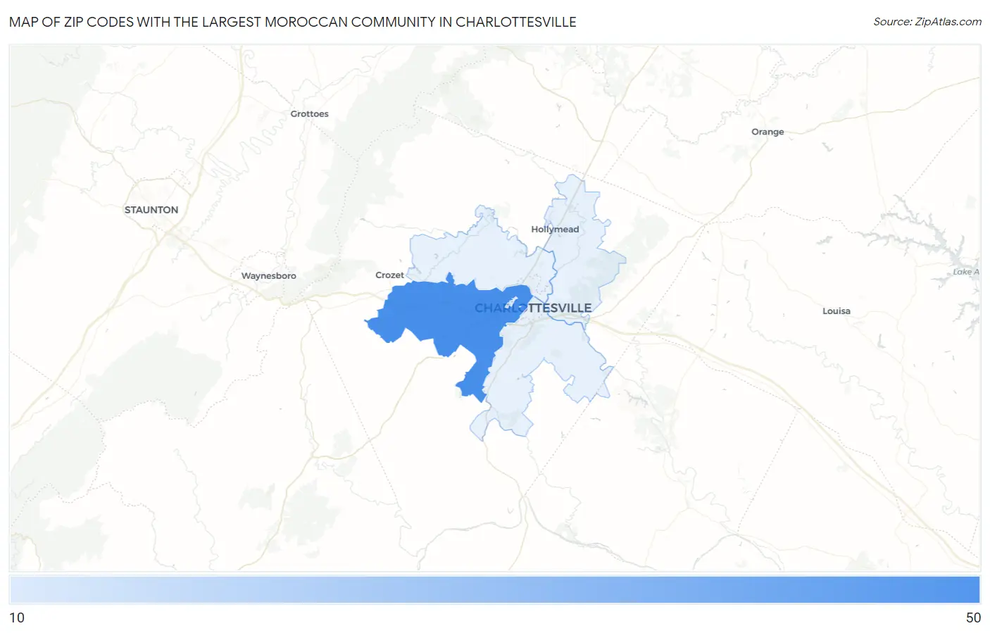 Zip Codes with the Largest Moroccan Community in Charlottesville Map