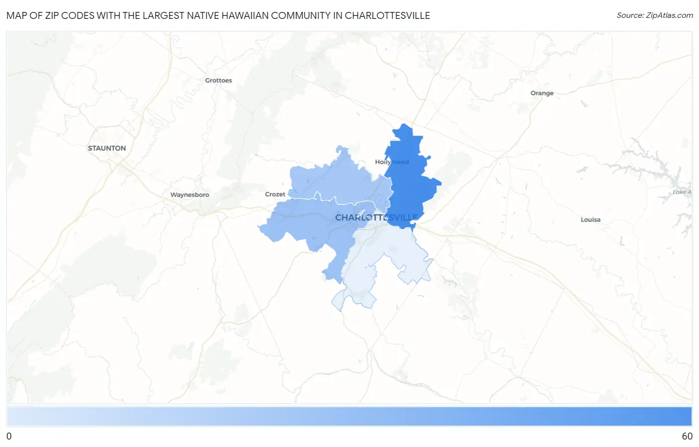 Zip Codes with the Largest Native Hawaiian Community in Charlottesville Map