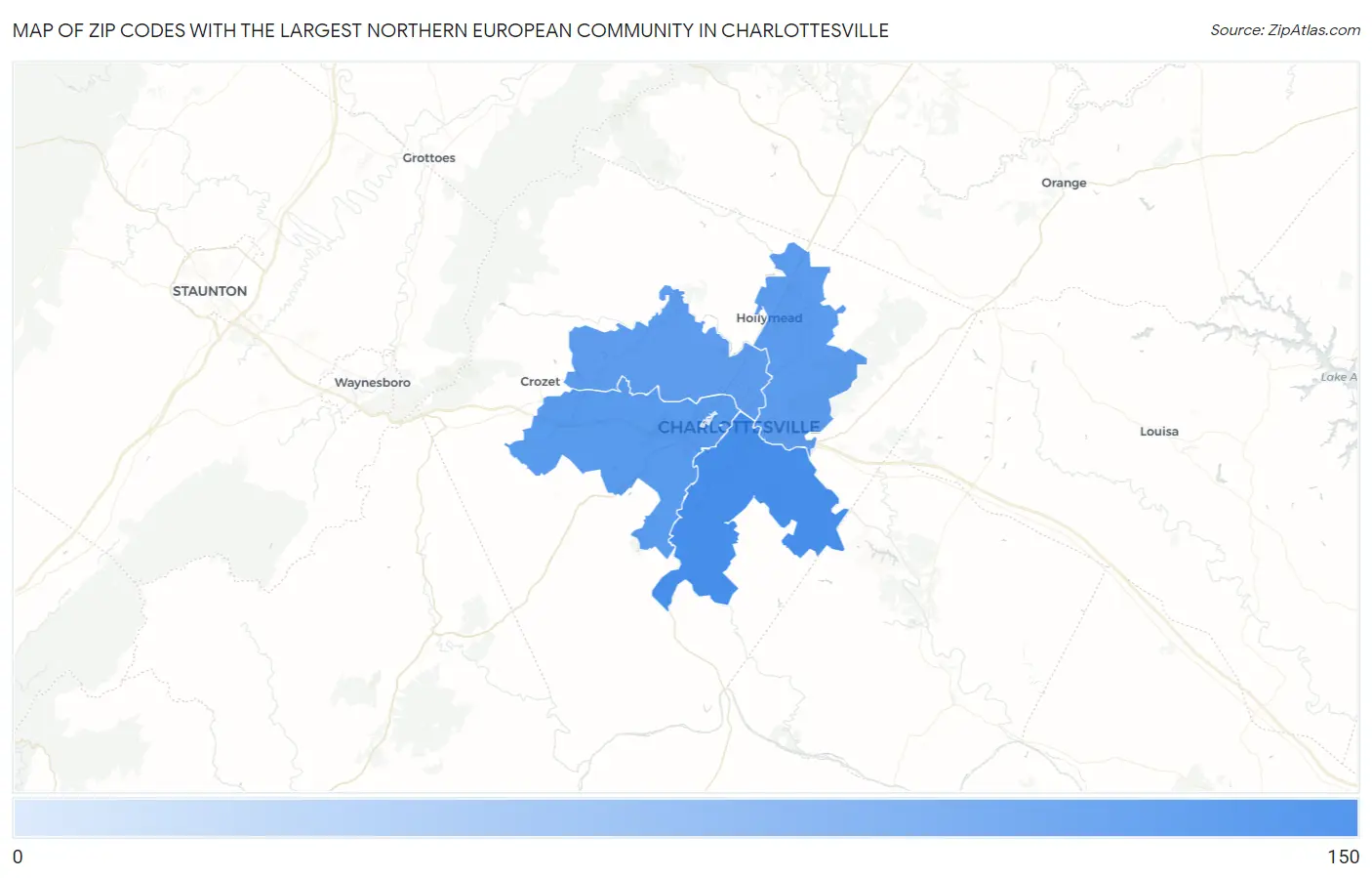 Zip Codes with the Largest Northern European Community in Charlottesville Map