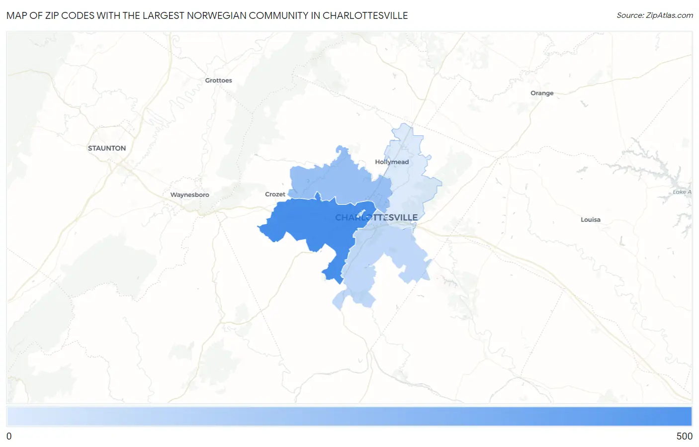 Zip Codes with the Largest Norwegian Community in Charlottesville Map
