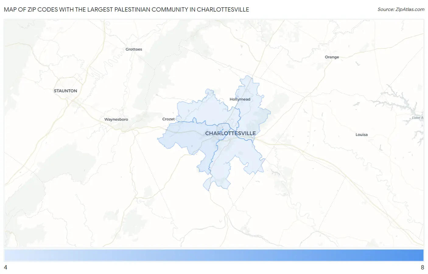 Zip Codes with the Largest Palestinian Community in Charlottesville Map