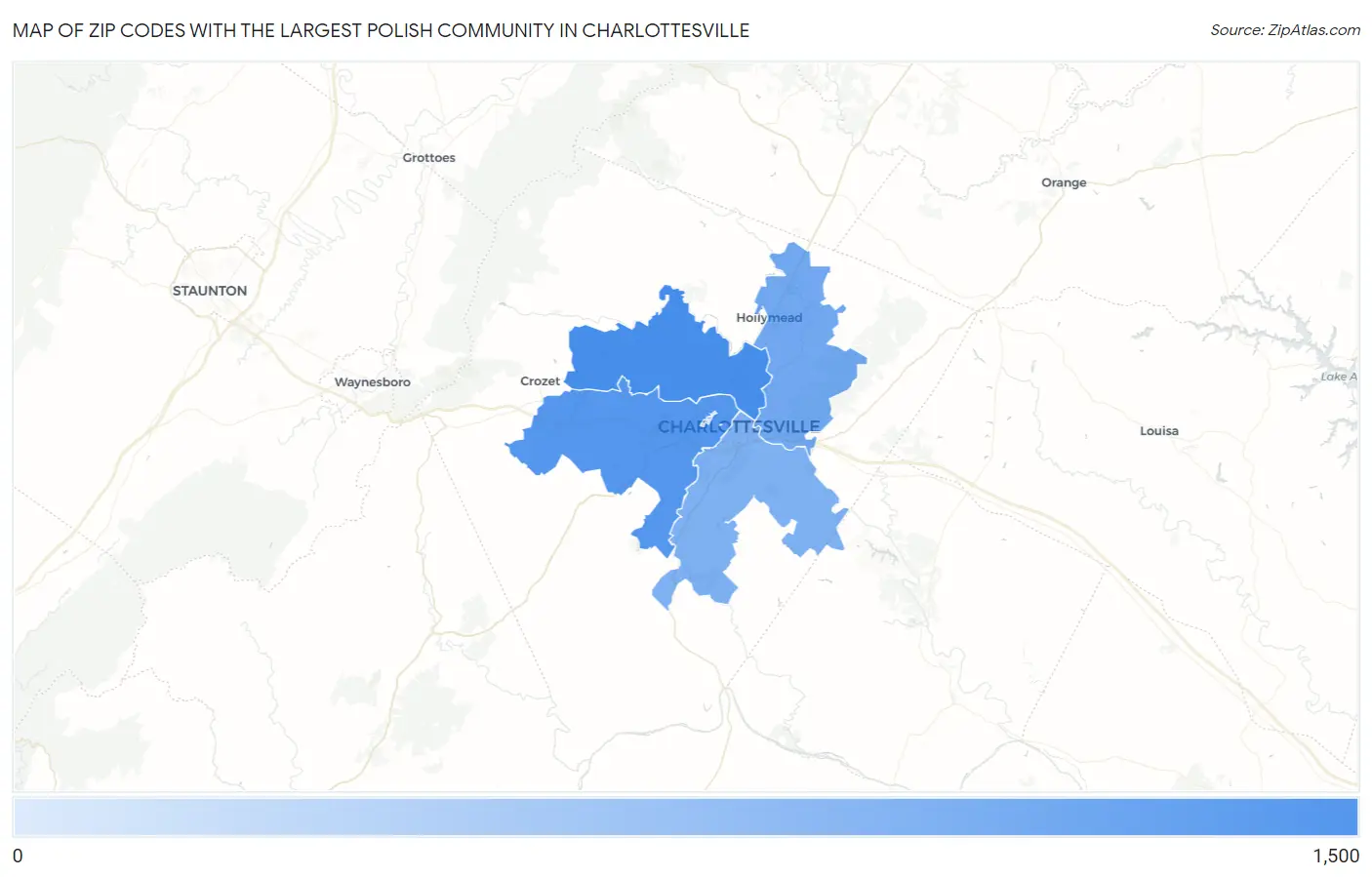 Zip Codes with the Largest Polish Community in Charlottesville Map