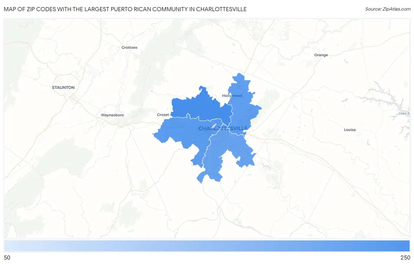 Zip Codes with the Largest Puerto Rican Community in Charlottesville Map
