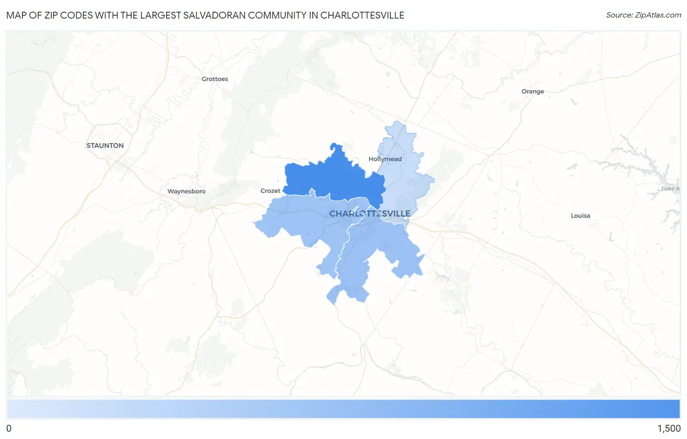 Zip Codes with the Largest Salvadoran Community in Charlottesville Map