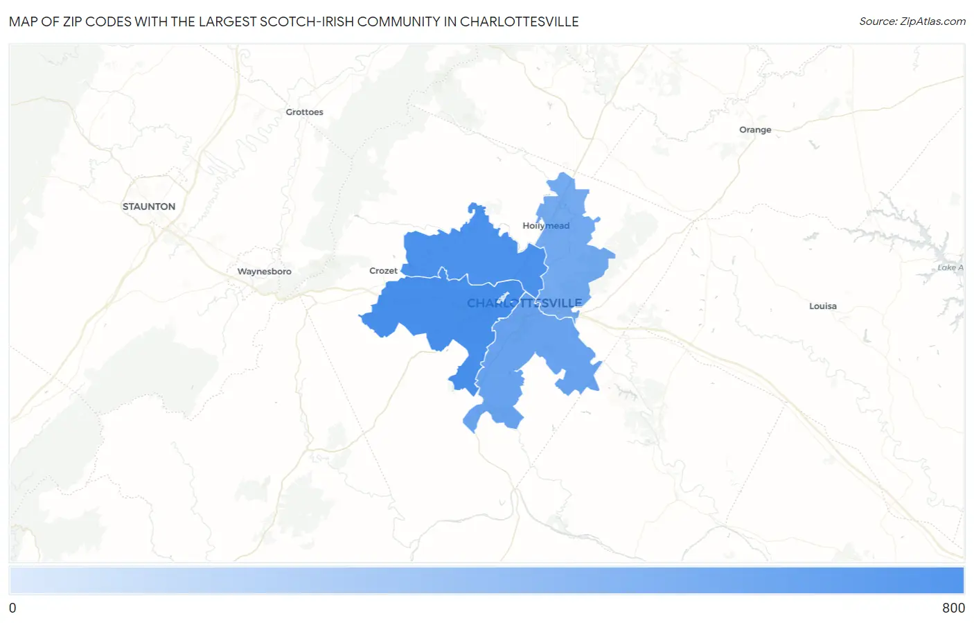 Zip Codes with the Largest Scotch-Irish Community in Charlottesville Map
