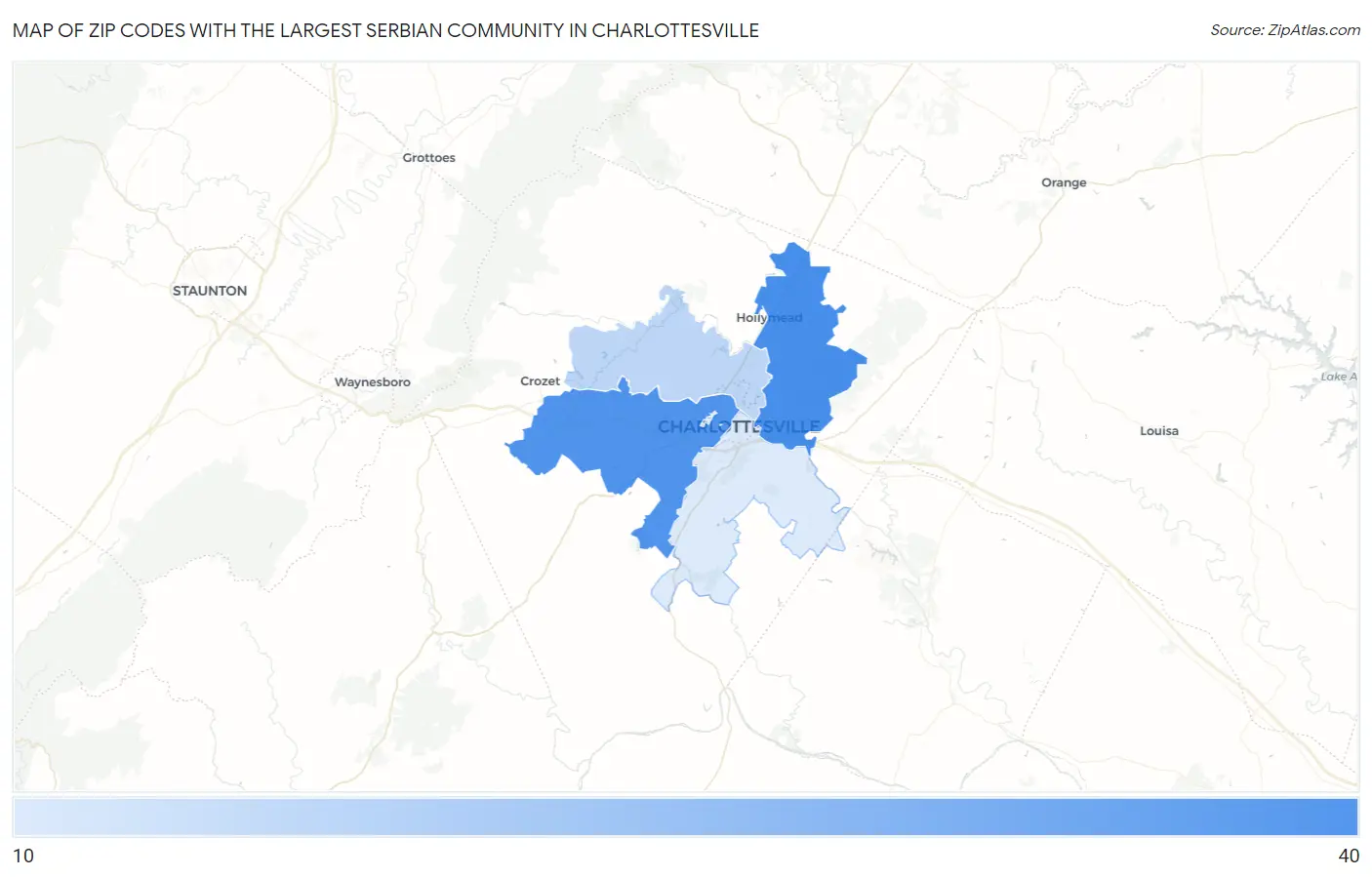 Zip Codes with the Largest Serbian Community in Charlottesville Map