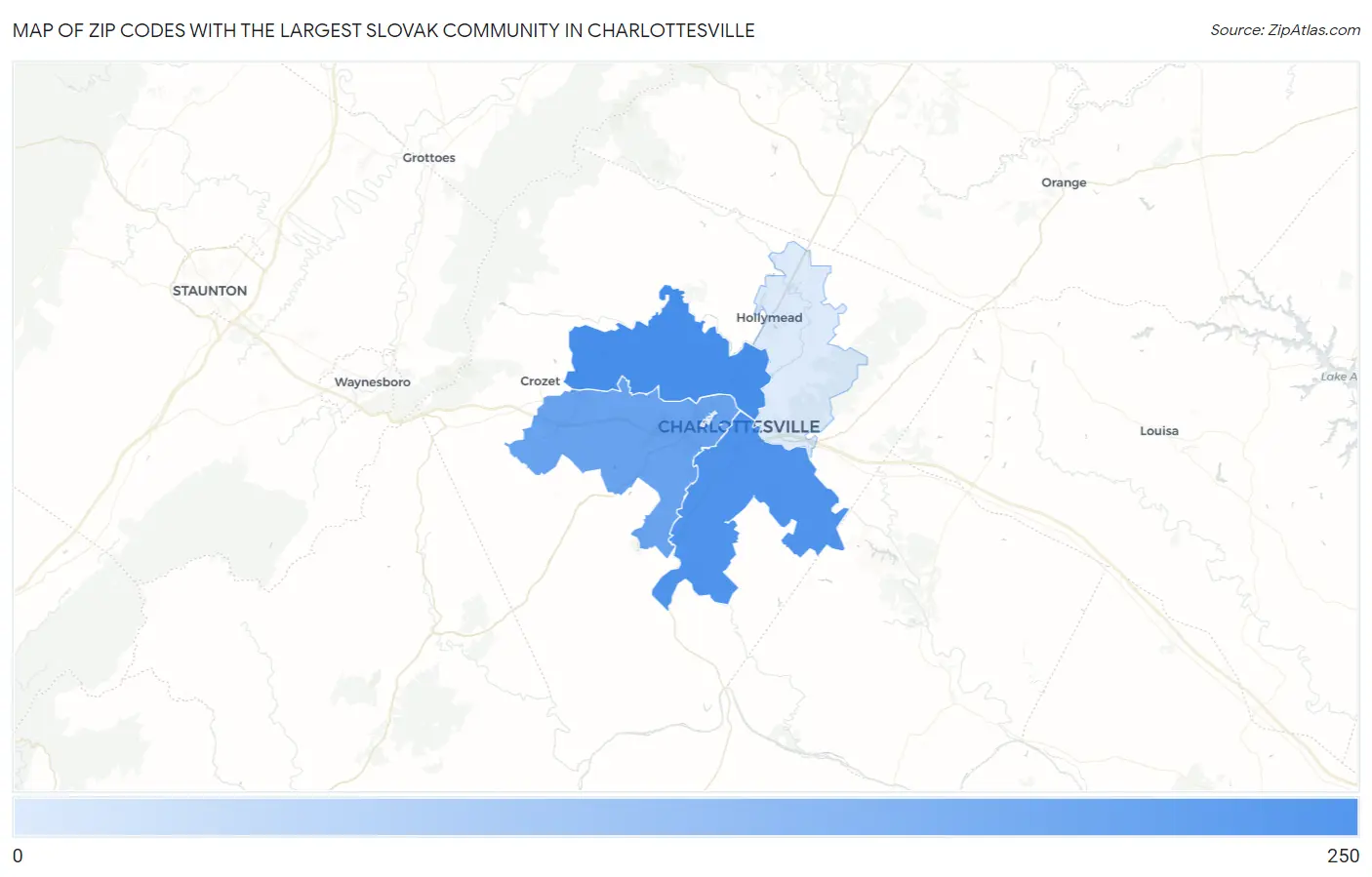 Zip Codes with the Largest Slovak Community in Charlottesville Map